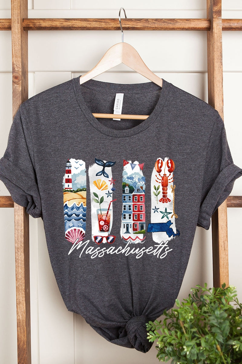 US3001-E3061MA Massachusetts State Brushstroke Graphic Tee $12.5