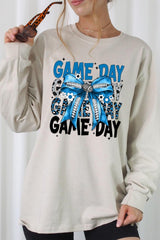 UL240P-E3089 Blue Silver Football Bow Plus Long Sleeve Tee $17
