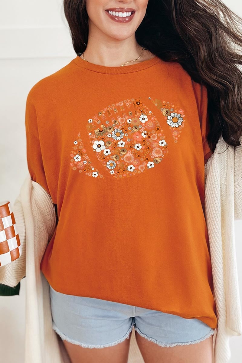 5000-E3133 Floral Football Graphic Heavy Cotton Tee $9