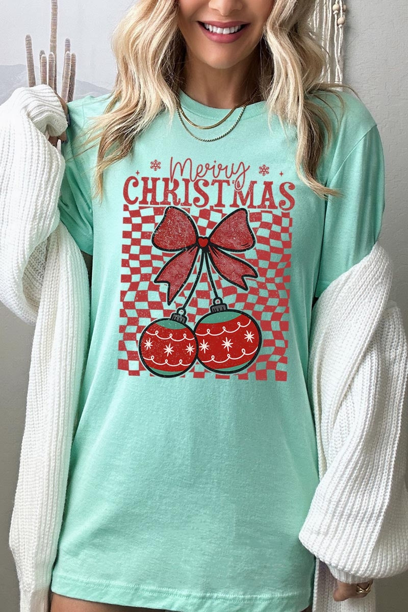 US3001P-E3196 Cherry Ornament Christmas Graphic Plus Tee $16