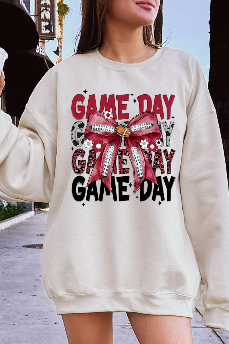 UL180P-E3093 Red Silver Football Game Day Bow Plus Sweatshirt $25