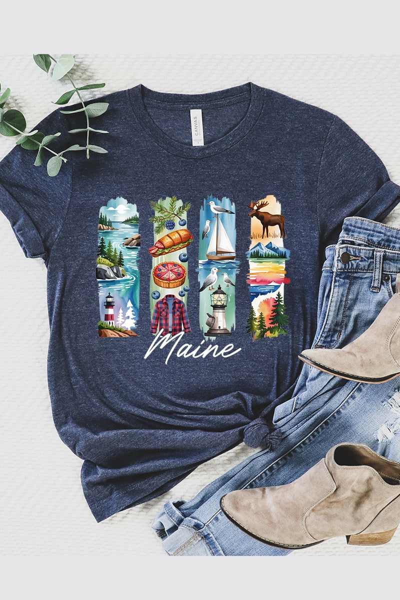 US3001P-E3061ME Maine State Brushstroke Graphic Plus Tee $16