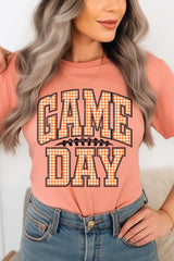 US3001P-E3129 Orange Gingham Game Day Graphic Plus Tee $16