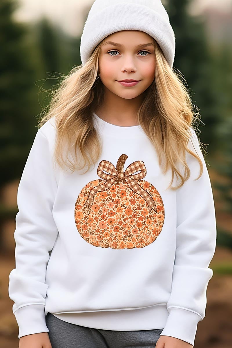 UL180B-E3135Z Floral Fall Pumpkin Kids Graphic Sweatshirt $20