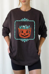 UL240P-E3140 Halloween turquoise pumpkin Plus Long Sleeve Tee $17