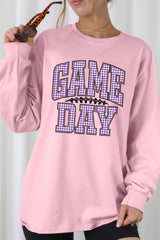 UL240-E3127 Purple Gingham Game Day Graphic Long Sleeve Tee $13.75