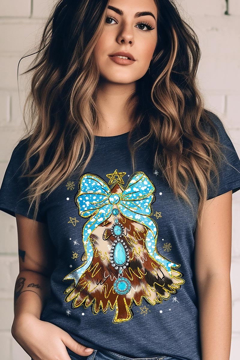 US3001-E3184 Turquoise Christmas Tree Graphic Tee $12.5