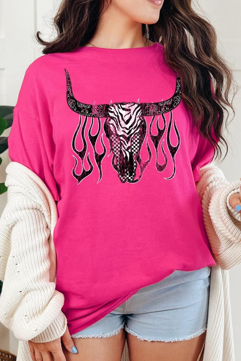 5000-E3176 Western Bullskull Graphic Heavy Cotton Tee $9