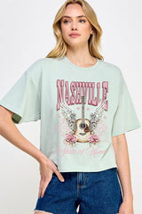 CTS-E3157 Nashville Rose Graphic Relaxed Crop Top $11