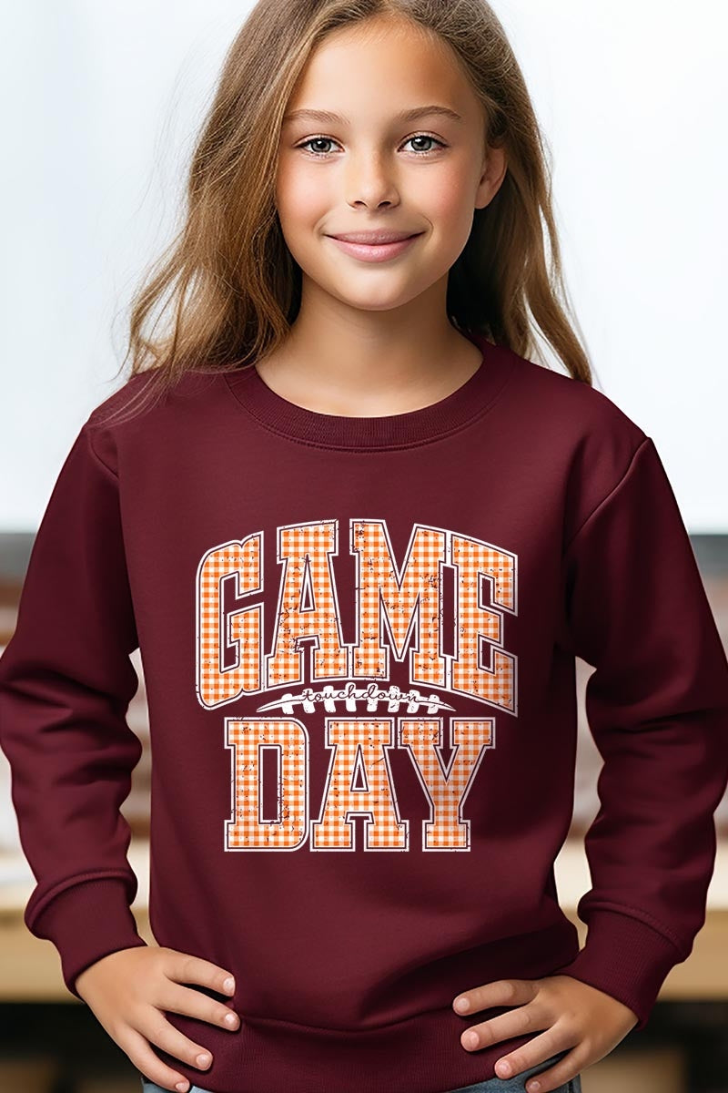 UL180B-E3129Z Orange Gingham Game Day Kids Graphic Sweatshirt $20