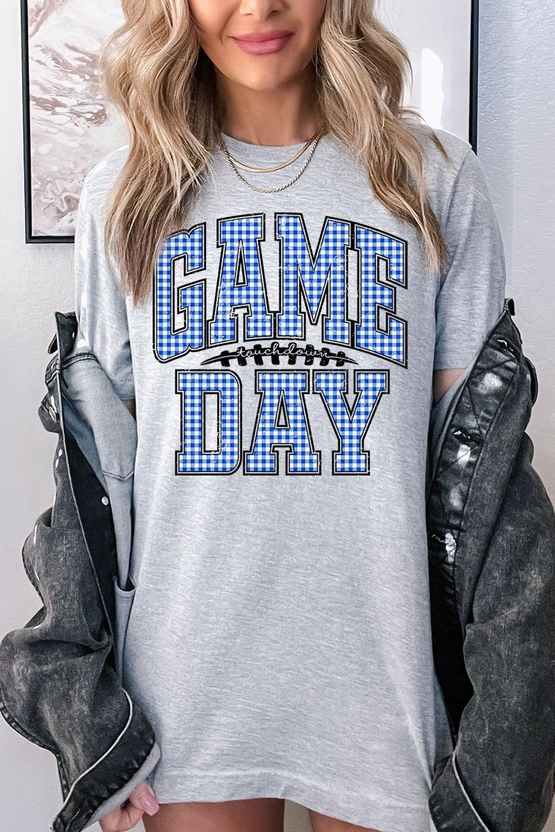 US3001P-E3130 Blue Gingham Game Day Graphic Plus Tee $16