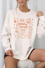 UL240-E3141 Halloween Doodle Graphic Long Sleeve Tee $13.75