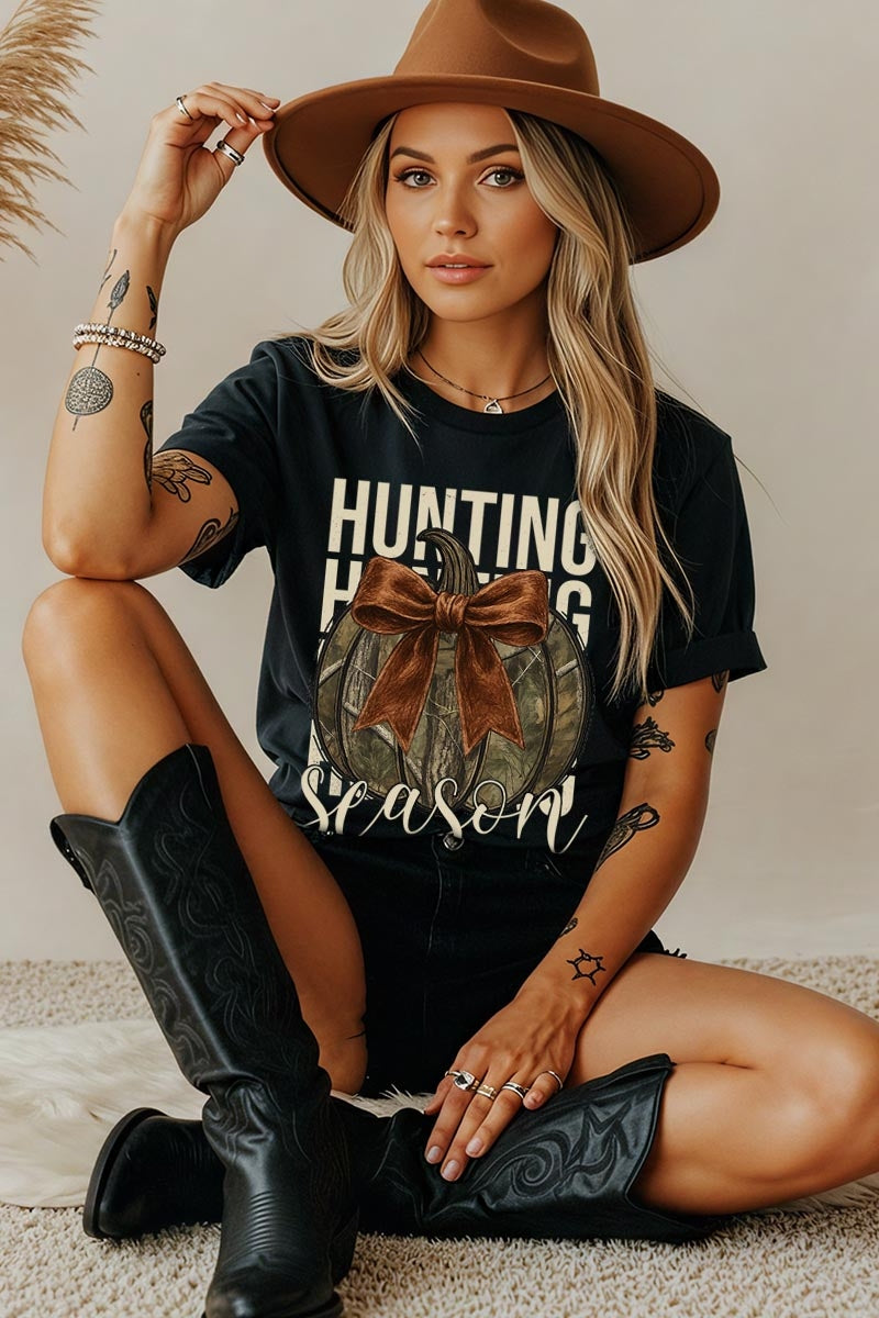 5000-E3190 Hunting Pumpkin Bow Graphic Heavy Cotton Tee $9