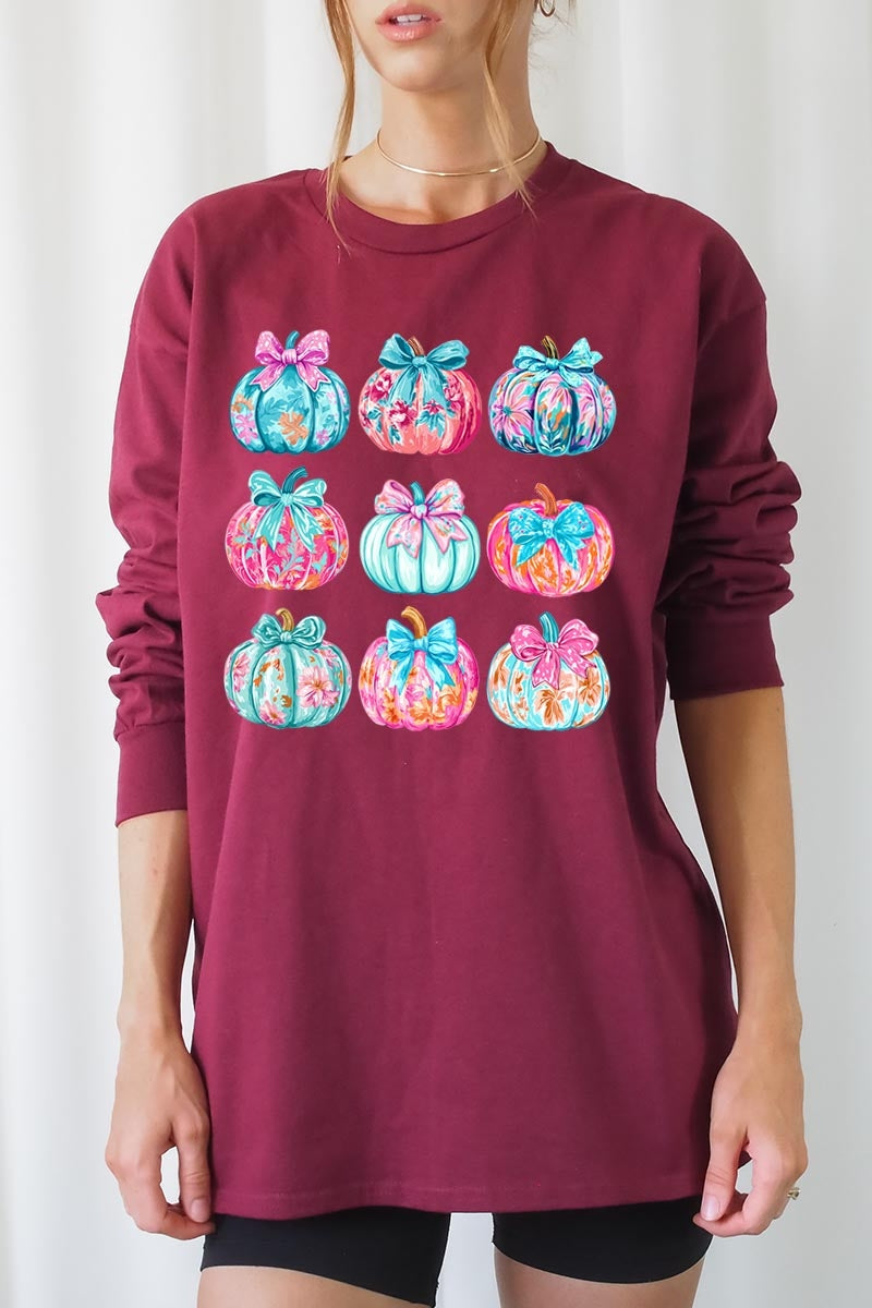 UL240-E3137 Coquette Pumpkin Graphic Long Sleeve Tee $13.75