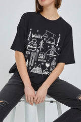 CTS-E3188 Ski Doodle Graphic Relaxed Crop Top $11