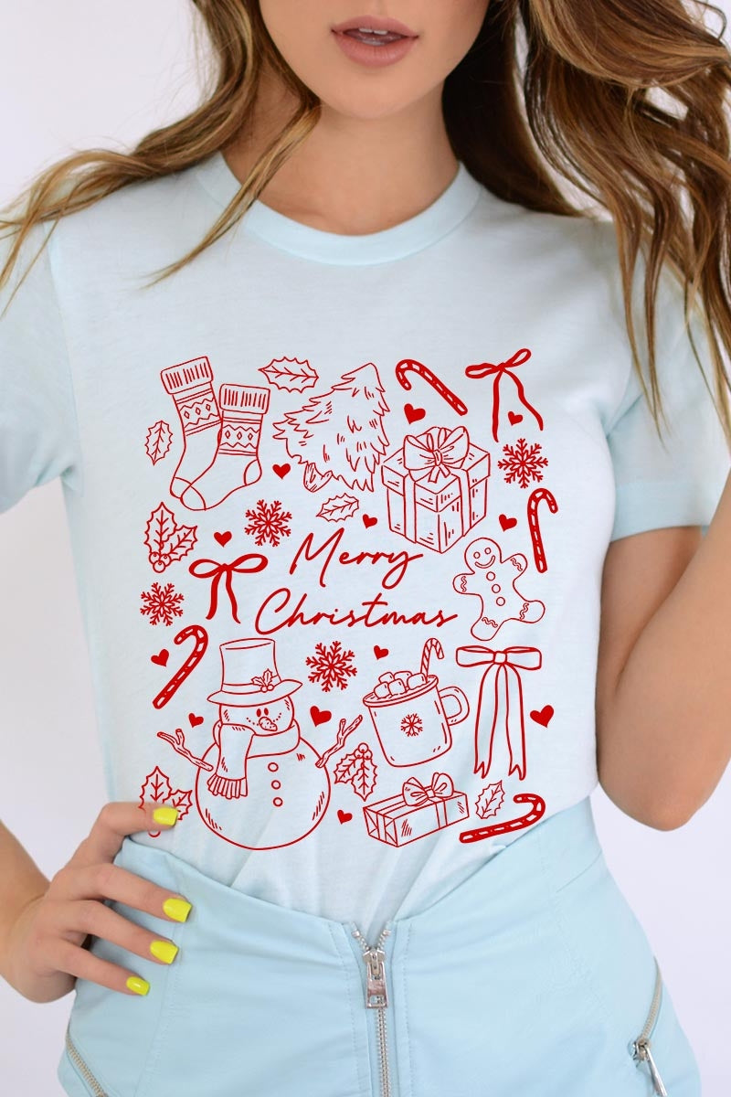 US3001P-E3181 Christmas Doodle Graphic Plus Tee $16