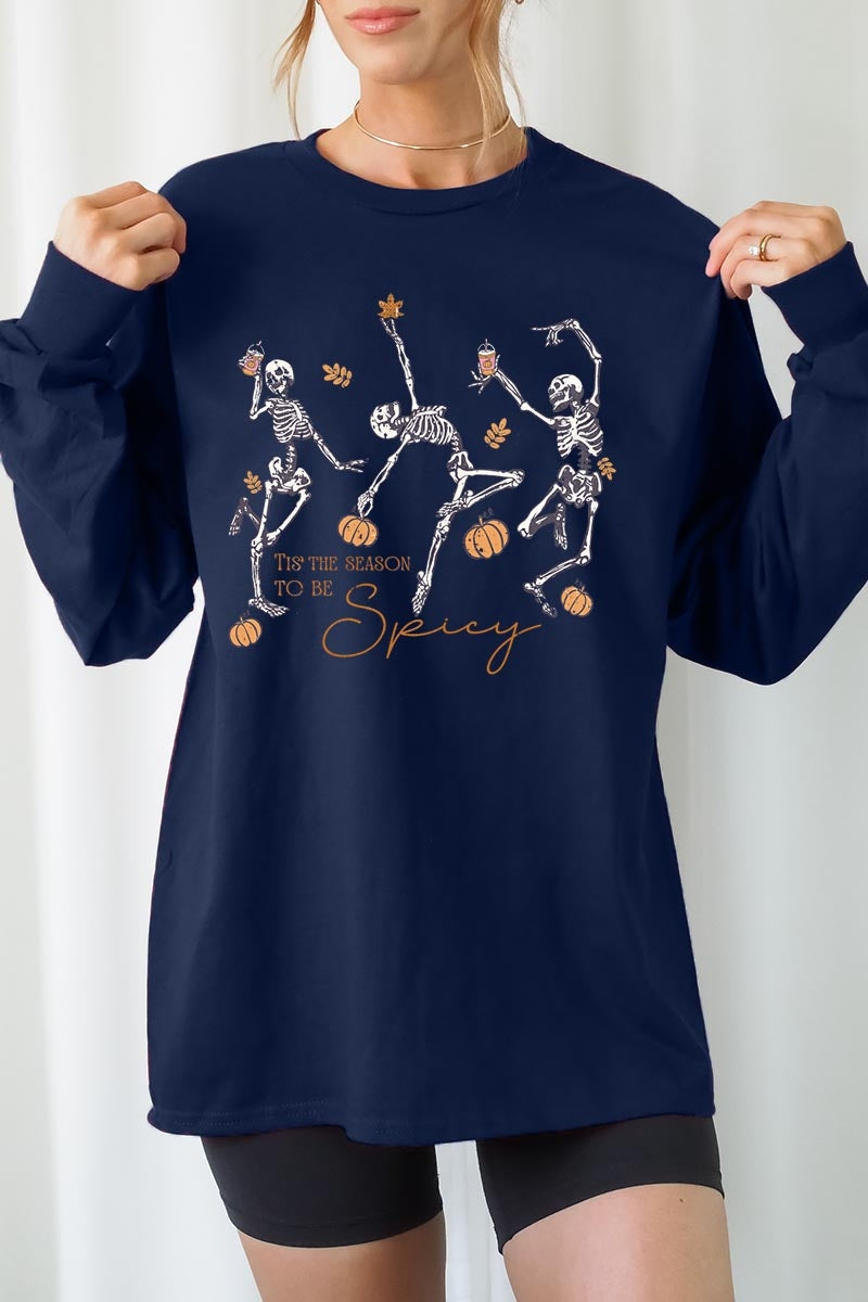 UL240P-E3123 Halloween Skeleton Graphic Plus Long Sleeve Tee $17