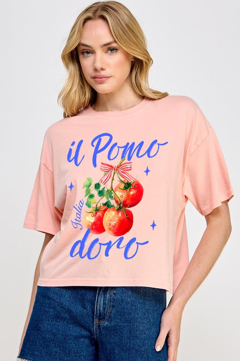 CTS-E3070 Il Pomodoro Tomato Art Graphic Relaxed Crop Top $11