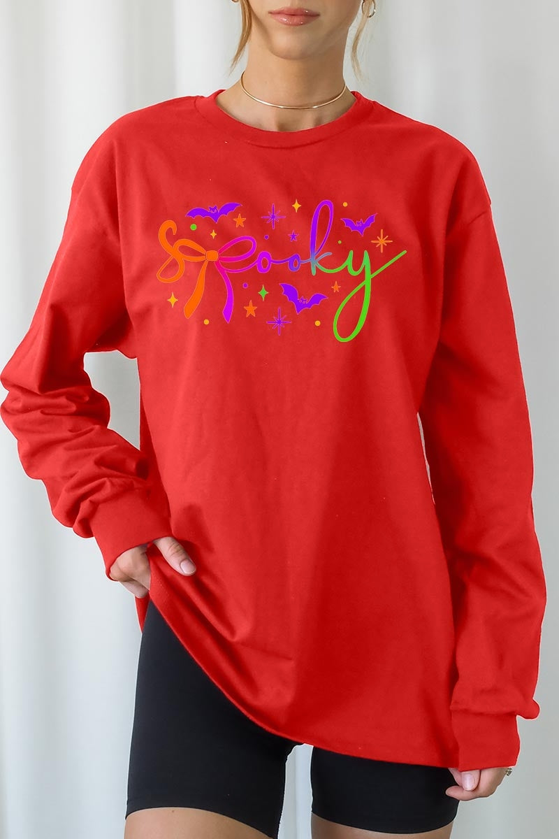 UL240-E3109 Spooky Halloween Graphic Long Sleeve Tee $13.75