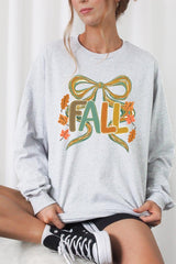UL240P-E3121 Fall Brushstroke Bow Graphic Plus Long Sleeve Tee $17