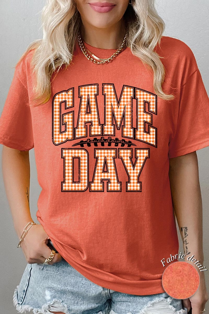5000-E3129 Orange Gingham Game Day Graphic Heavy Cotton Tee $9