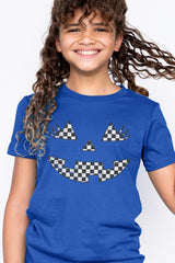 US3001Y-E3149Z Checker Pumpkin Face Kids Graphic Tee $11