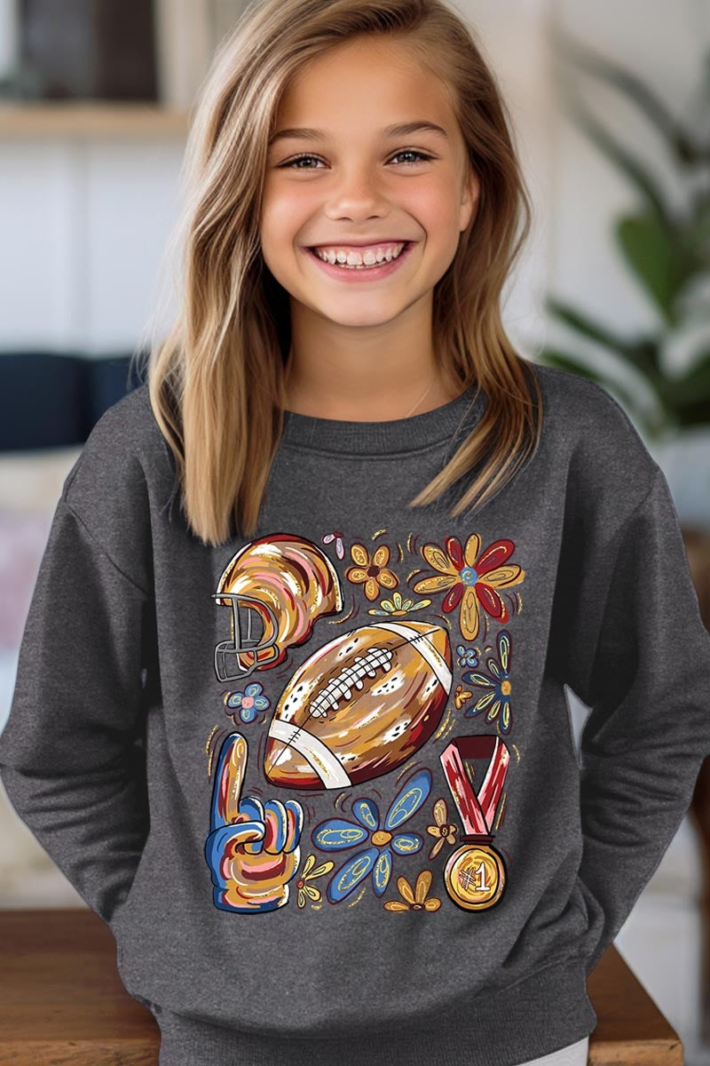 UL180B-E3072Z Retro Floral Football Kids Graphic Sweatshirt $20