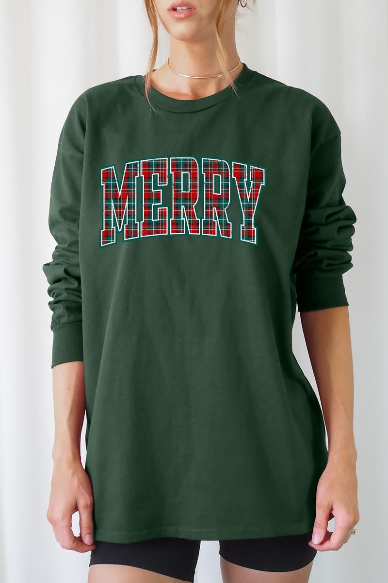 UL240-E3210 Classic Plaid Merry Graphic Long Sleeve Tee $13.75