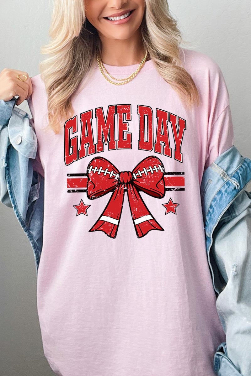 5000P-E3062 Red Football Bow Graphic Plus Heavy Cotton Tee $12.75