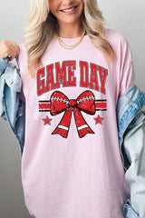 5000-E3062 Red Game Day Football Bow Graphic Heavy Cotton Tee $9