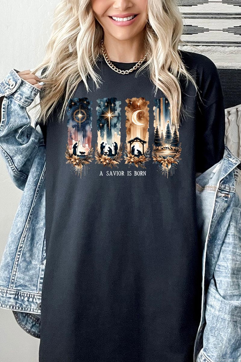 5000P-E3204 Savior Is Born Nativity Graphic Plus Heavy Cotton Tee $12.75