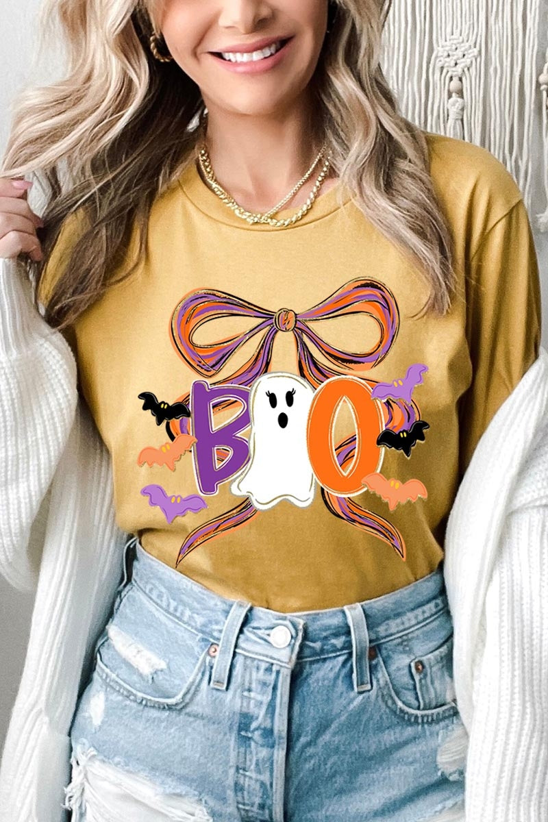 US3001-E3120 Boo Brushstroke Bow Graphic Tee $12.5