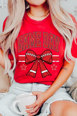US3001-E3062 Red Game Day Football Bow Graphic Tee $12.5