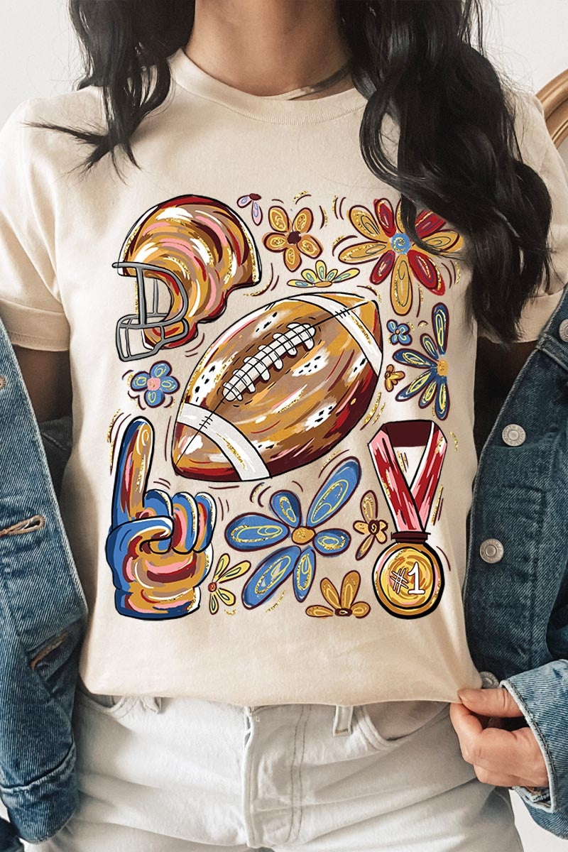 US3001P-E3072 Retro Floral Football Graphic Plus Tee $16