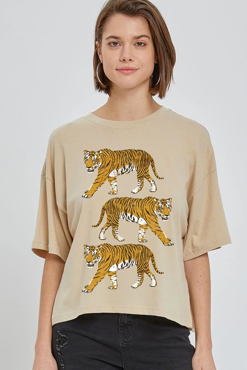 CTS-E3104 Retro Tigers Graphic Relaxed Crop Top $11