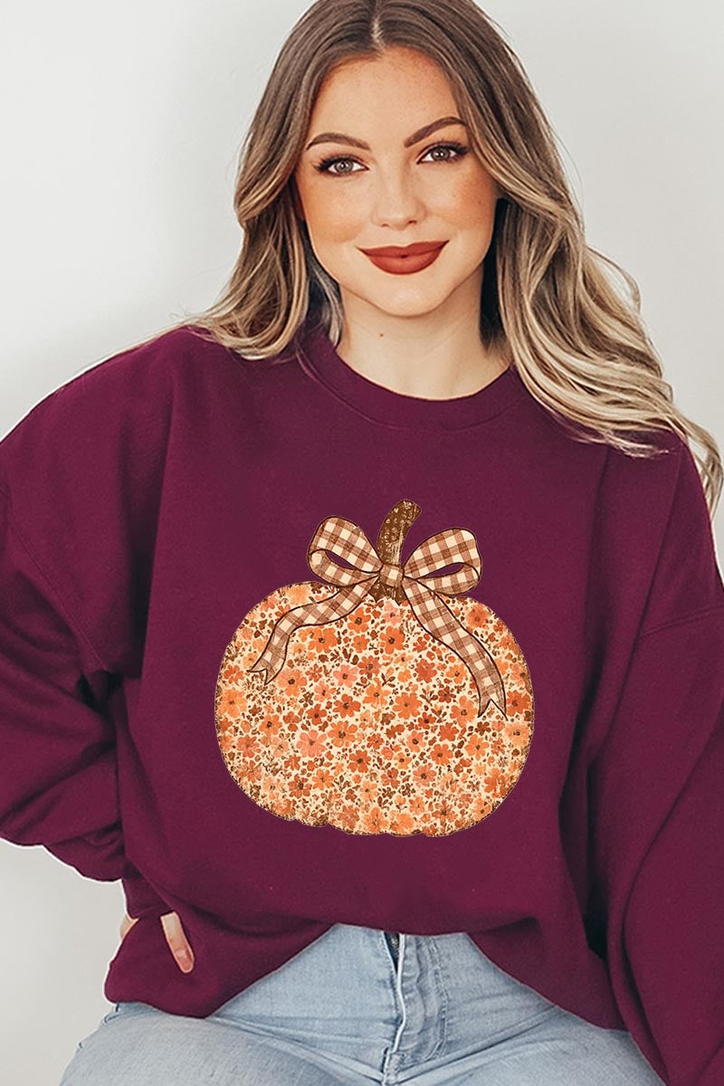 UL180-E3135 Floral Fall Pumpkin Graphic Sweatshirt $20