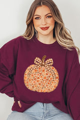UL180P-E3135 Floral Fall Pumpkin Graphic Plus Sweatshirt $25