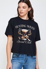 CTS-E3191 Hunting Wives Social Club Graphic Relaxed Crop Top $11