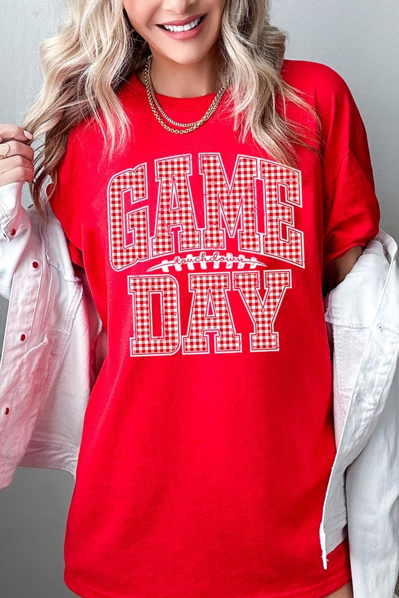 5000P-E3126 Red Gingham Game Day Graphic Plus Heavy Cotton Tee $12.75