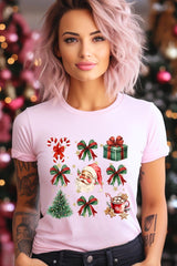 US3001P-E3217 Santa Gifts & Bows Christmas Graphic Plus Tee $16
