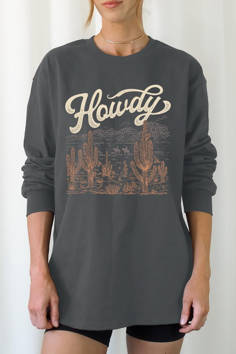 UL240-E3095 Howdy Desert Western Graphic Long Sleeve Tee $13.75