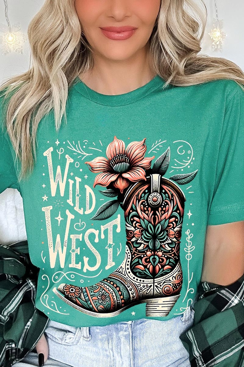 US3001-E3100 Wild West Cowgirl Boot Graphic Tee $12.5