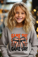 UL180B-E3088Z Orange Black Football Game Day Bow Kids Sweatshirt $20