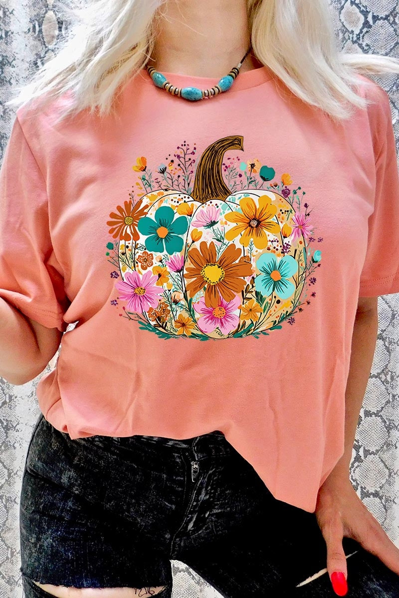 US3001P-E3118 Floral Pumpkin Graphic Plus Tee $16