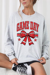 UL240-E3062 Red Game Day Football Bow Graphic Long Sleeve Tee $13.75