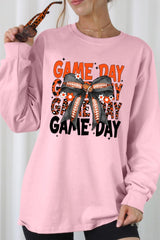 UL240-E3088 Orange Black Football Game Day Bow Long Sleeve Tee $13.75