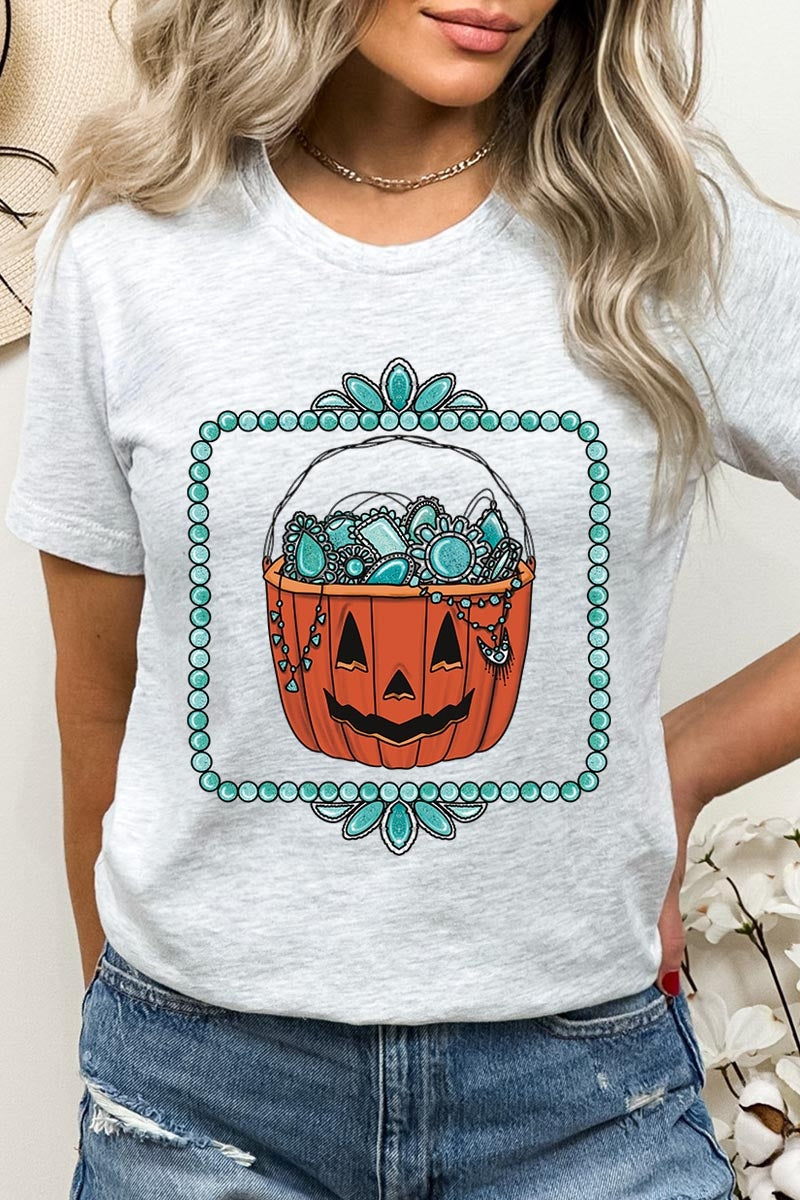 US3001P-E3140 Halloween turquoise pumpkin Graphic Plus Tee $16