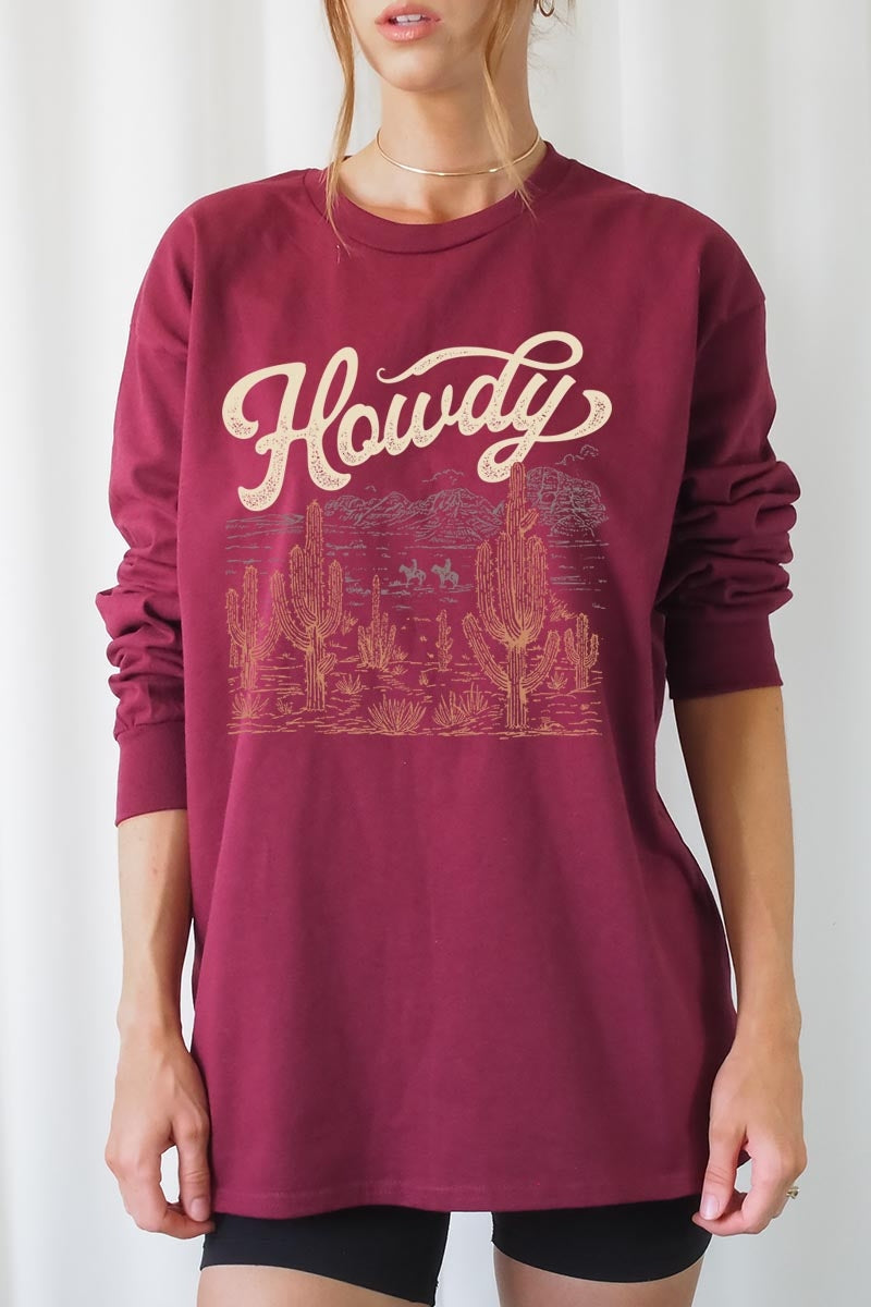 UL240-E3095 Howdy Desert Western Graphic Long Sleeve Tee $13.75