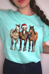 US3001-E3182 Christmas Horses Graphic Tee $12.5