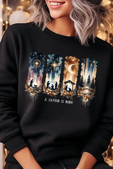 UL180P-E3204 Savior Is Born Nativity Graphic Plus Sweatshirt $25
